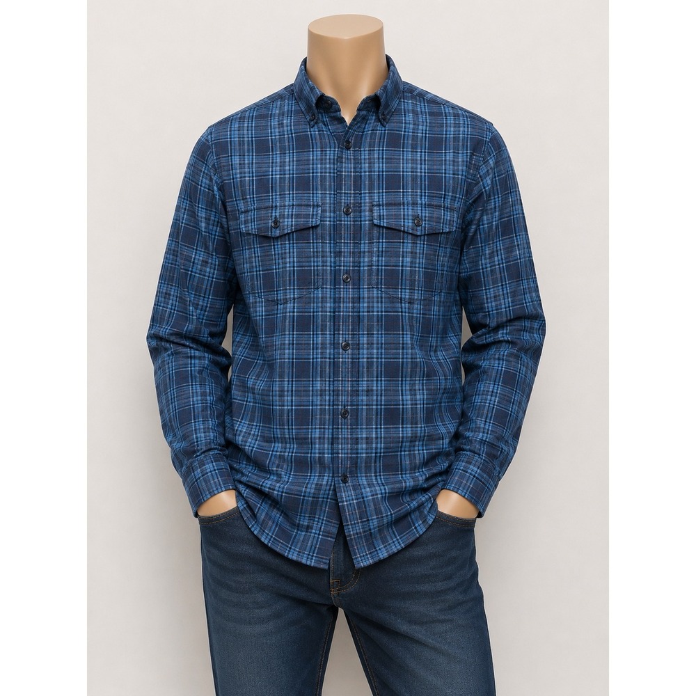 REI Co-op Mens XXL Blue Plaid Organic Cotton Flannel Button Down‎ Shirt Long SLV